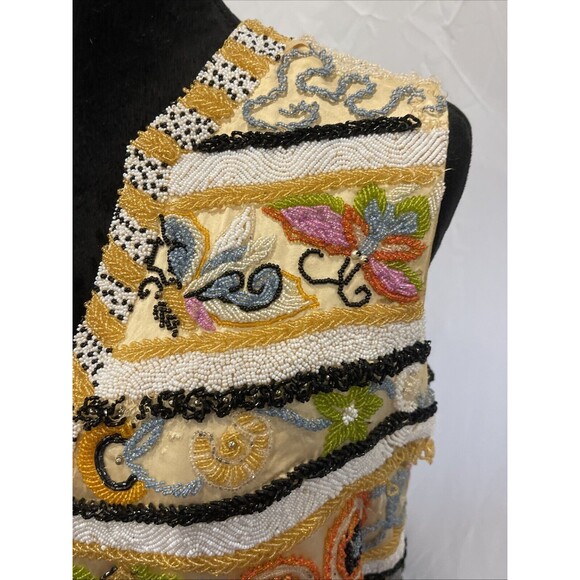 Vintage JO-RO IMPORTS Blouse Heavy Iridescent Beads 50s 60s Butterfly floral 12 - Picture 15 of 16